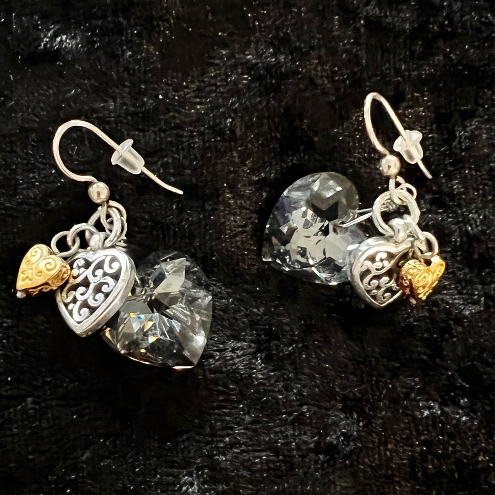 Elegant Crystal,Silver-tone and Gold-tone Heart drop Earrings